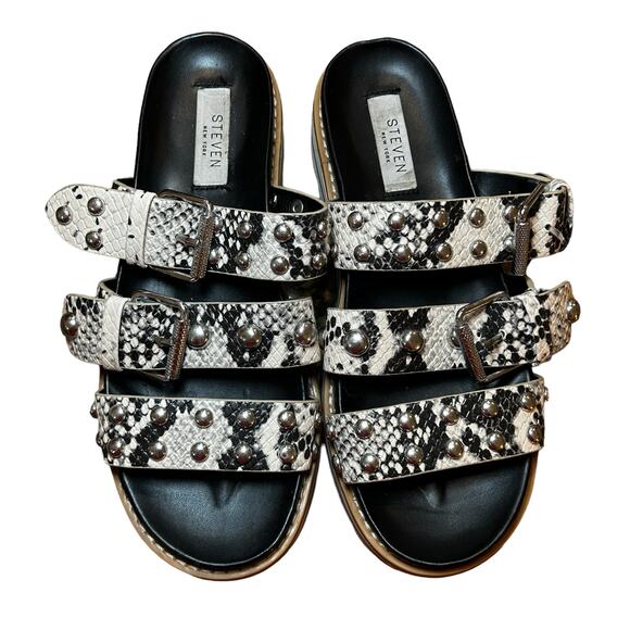 Steven by‎ Steve Madden Cala Sandals Black White Snakeskin Platform Size 7 - Picture 2 of 9